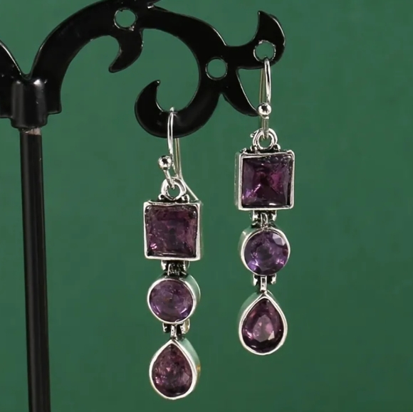 Jewelry - Purple Gem Silver Dangle Rhinestone Dangle Earrings